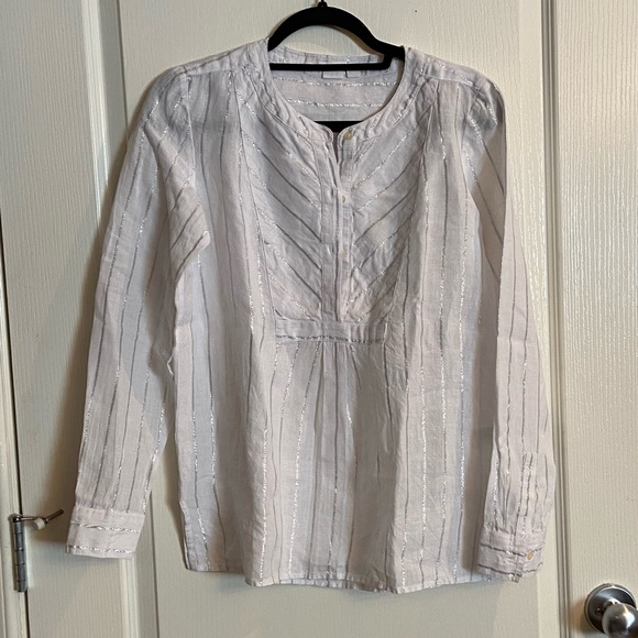 Linen Blouse, white with silver stripes - Picture 1 of 3